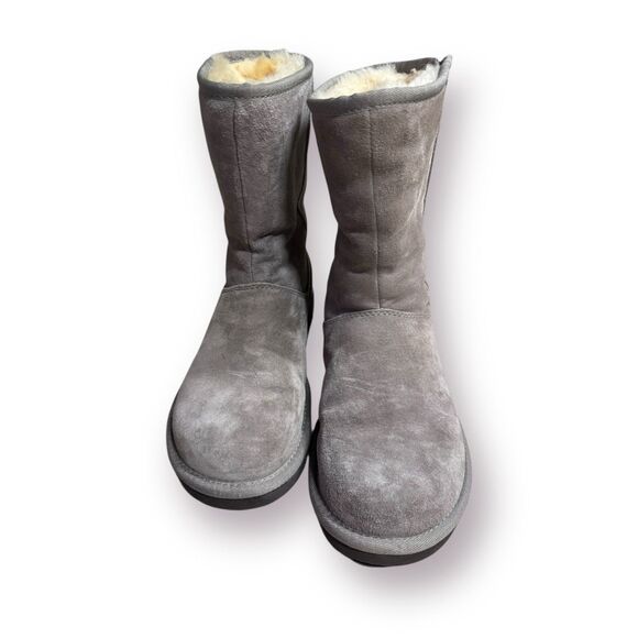 UGG Gray Leather Shearling Lined Zip Boots Women's 7 Mid Calf Boots Winter - Picture 9 of 9